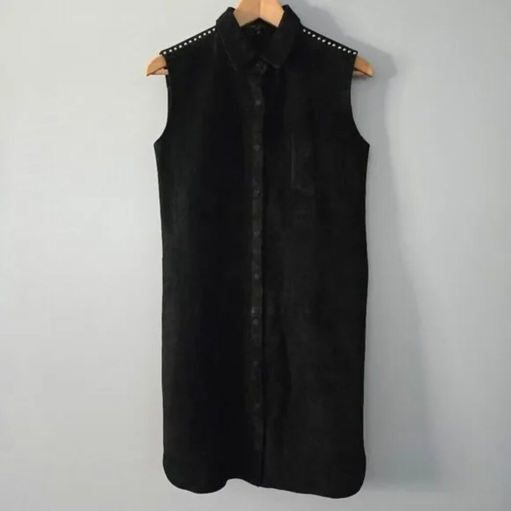 Maje Roller Black Goatskin Leather Studded Sleeveless Dress Size 2/US M